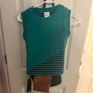 Maeve Green and Black Striped Tank Top